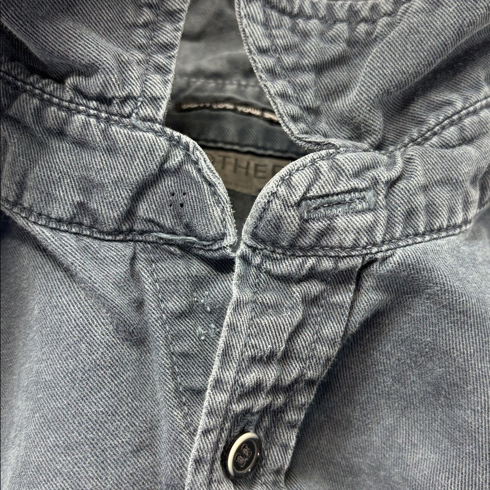 MOTHER Gray collard button down linnen blend long sleeve pocket shirt S - Picture 13 of 13